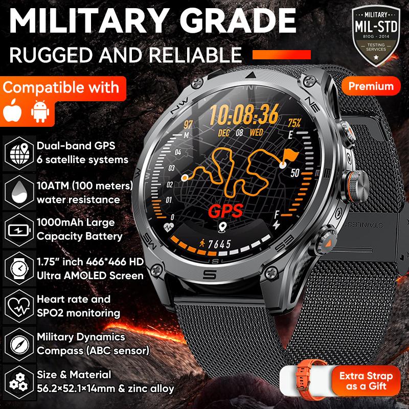 NEUE TANK M70 Smartwatch 10ATM Wasserdicht GPS Dual-Frequenz Tracking 1,75" AMOLED 1000mAh Kompass 170+ Sport Fitness Uhr