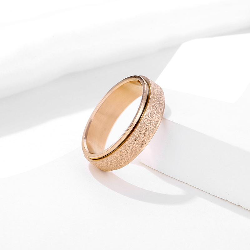 Frosted Titanium Rotatable Decompression Ring with Iridescent Pearl for Anxiety Relief