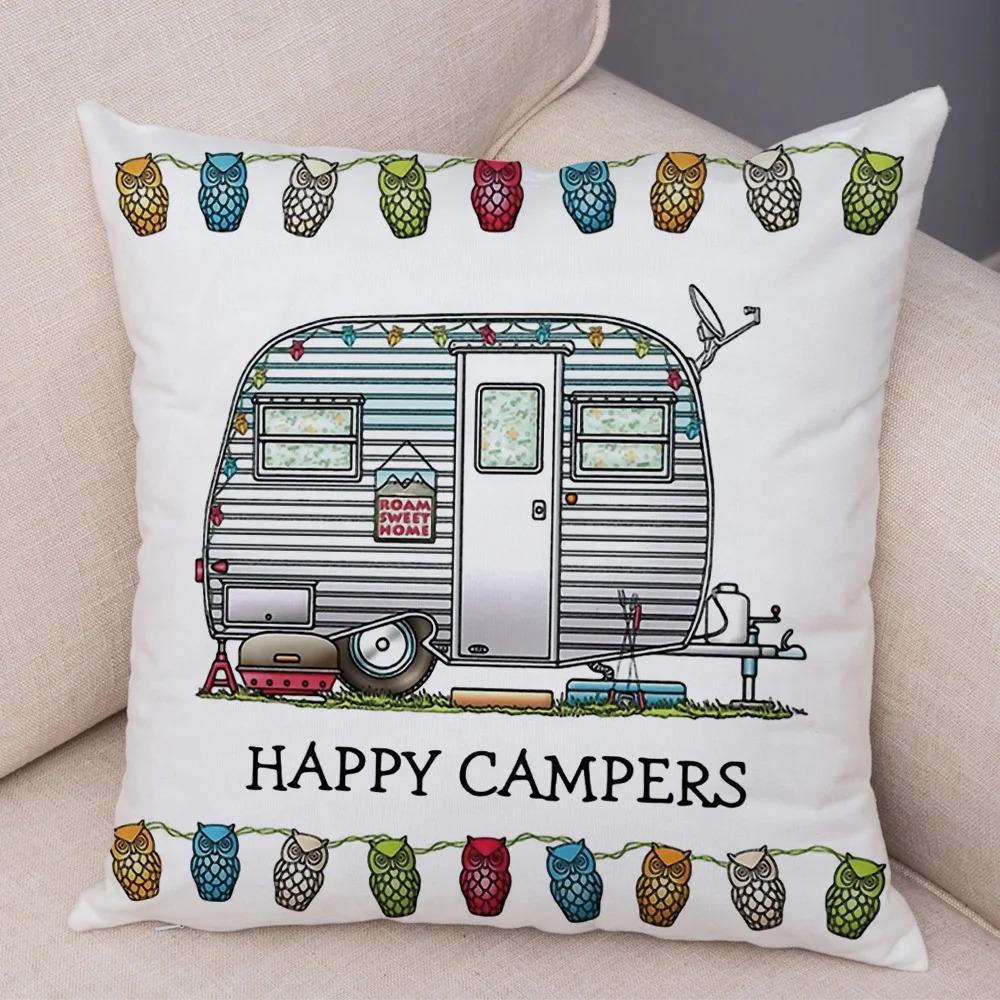 Cartoon house travel car camper series cushion cover pillowcase decoration life home pillowcase suitable for sofa bedroom room