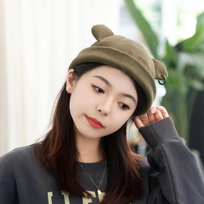 Landlord Hat Men'S And Women'S Autumn And Winter Warm Melon Fur Hat Fashionable Versatile Bear Ears Pullover Hat Cute Tide