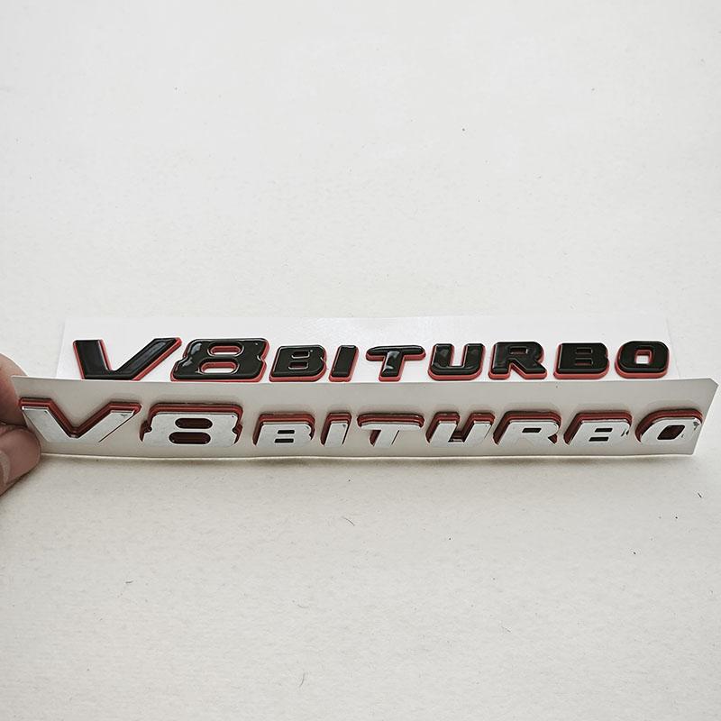 3D ABS Black Red Car Letters Logo V8 BITURBO Side Fender Badge Emblem Decal For Mercedes Benz AMG C63 E63S SL63 GLC63 G63 GLE63S