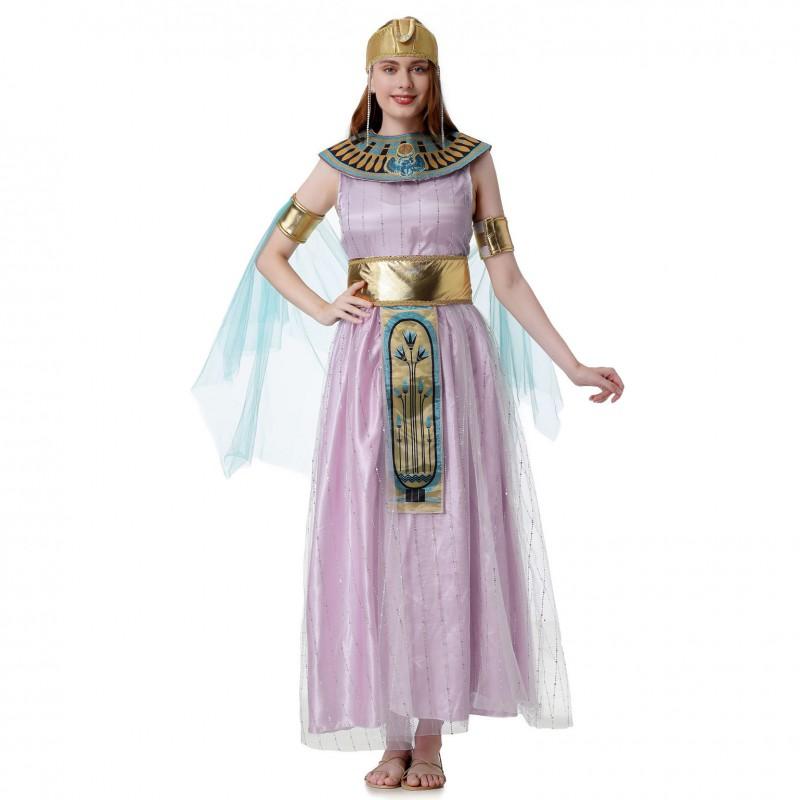 Egyptian Greek Goddess Costume Dress With Headdress Necklace Cape Belt Halloween Cosplay Stage Performance