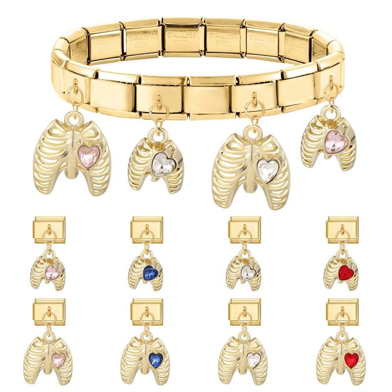 Y2K Creative Heart Moon Butterfly Star Bow Golden Pendant Italian Charm Links Fit 9mm Stainless Steel Bracelet Women DIY Making