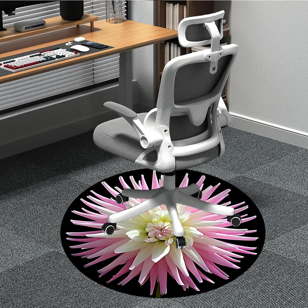 1pc Pink Dahlia Flower Chair Carpet for Office, Round Non Slip Durable Large Size Office Carpet, Suitable for Office