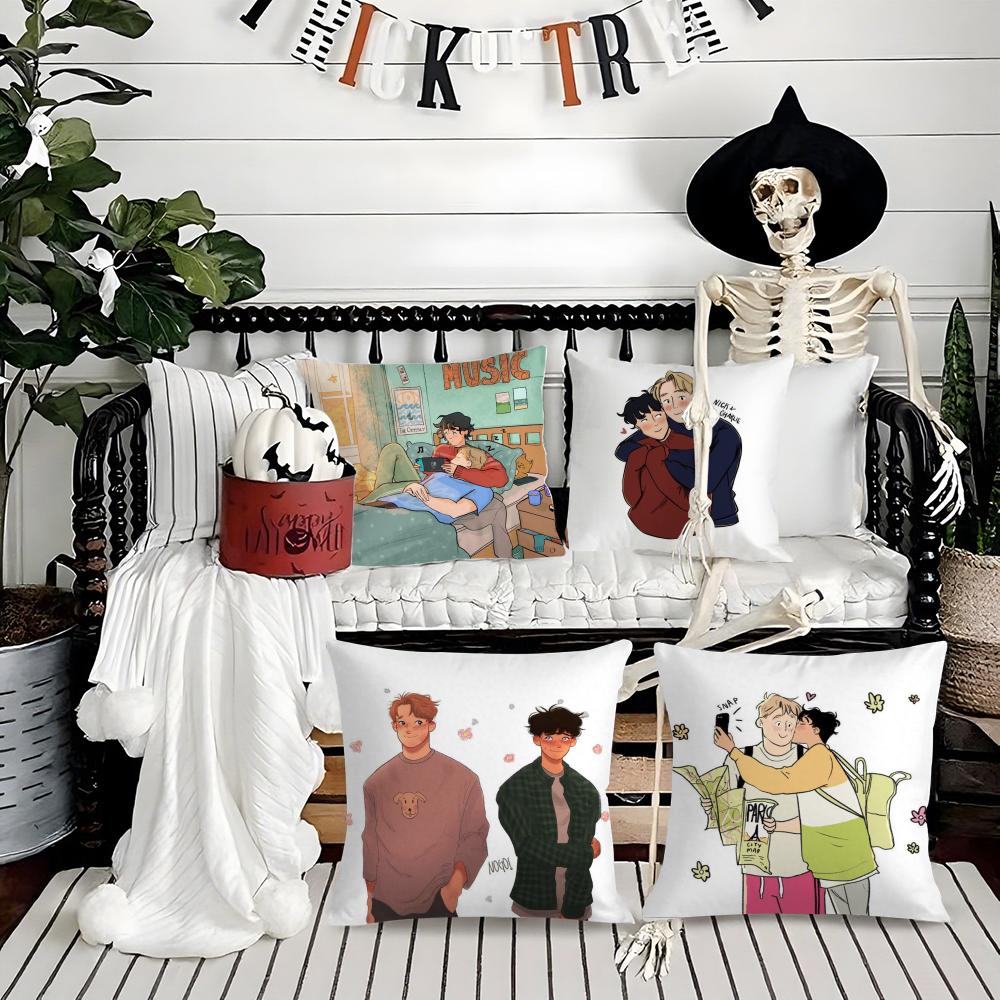 Campus Love Story H-Heartstopper Pillow Case Silky Short Plush With Invisible Zipper Dustproof Sofa Cushion Cover For Home Decor