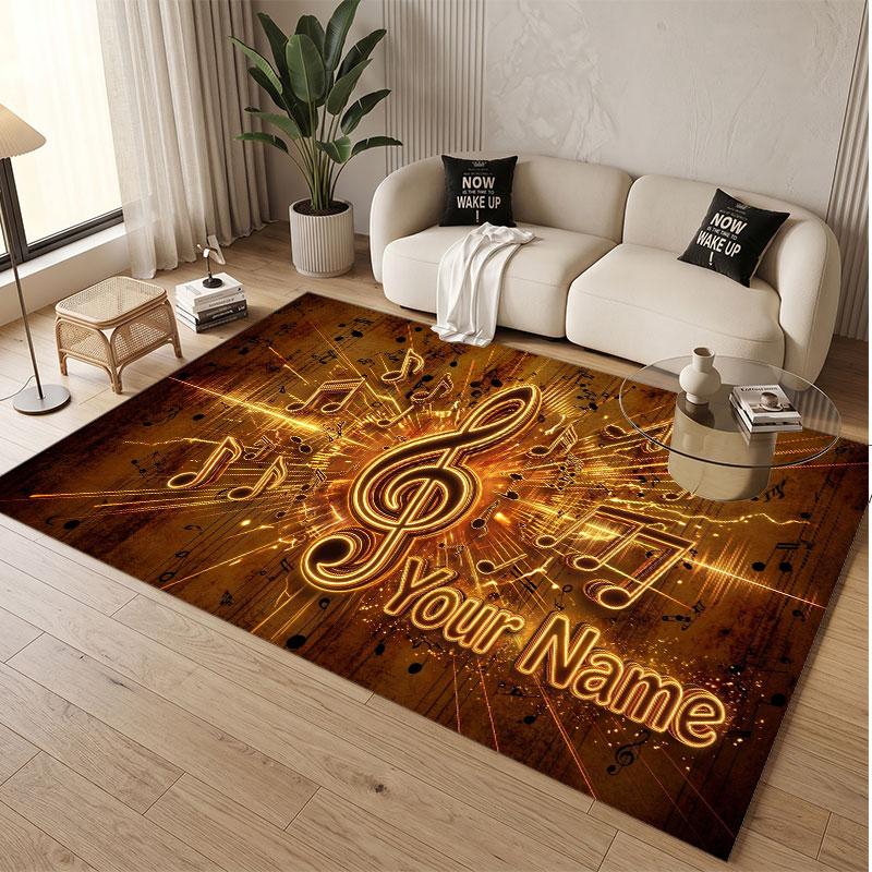 Music General Theme Soft Crystal Velvet Rug Custom Name & Text Print Non Slip Floor Rug for Bedroom Living Room