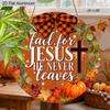 2D Flat Jesus Fall Aluminium Sign with Bow & Cross Pattern - Thanksgiving Figurine Ornaments - Ideal for Front Door, Wall, Porch, Fence Decor - Ideal