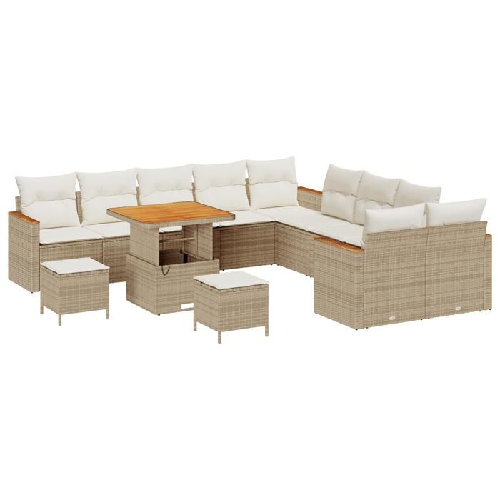 VidaXL Ensemble de canapé de jardin 13 pièces avec coussins en poly rotin beige acacia 3365051