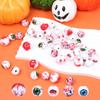 40 Stück Runde Perlen Halloween Holzperlen Gruselige Augäpfel Muster Holzperlen für Basteln Halsketten Schlüsselanhänger Herstellung
