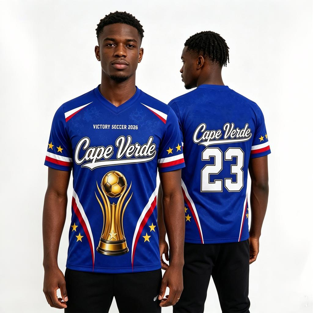 Unisex Sports Jersey Cabo Verde Football Supporter Shirt V Neck Short Sleeve Athletic Top for Fans and Players