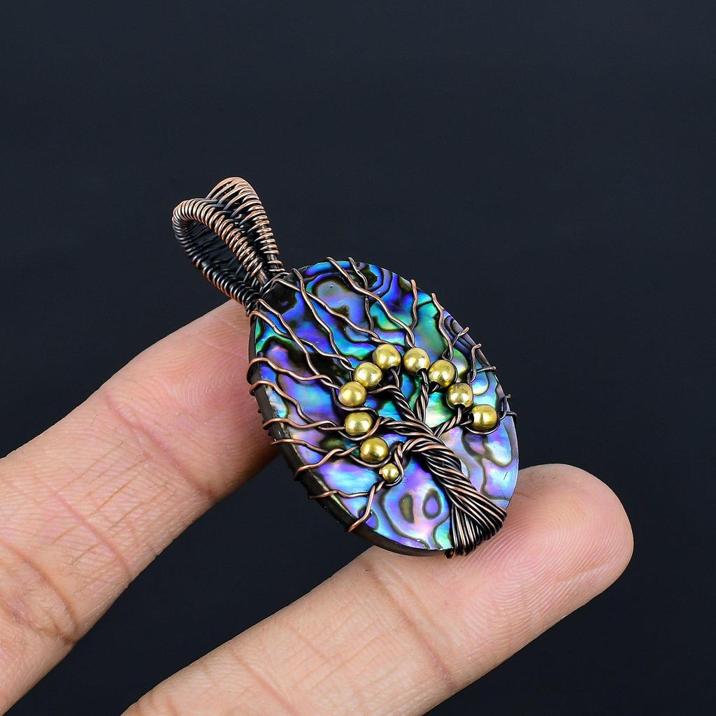 Abalone Shell 999 Copper Wire Wrapped  Pendant, Handmade Gemstone Pendant Jewelry, Gifts For Wife Brand New Pendant
