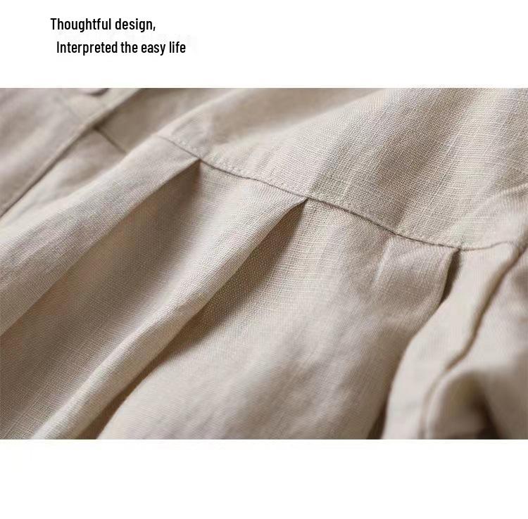 Women's Loose Fit Lantern Sleeve Cotton Linen Blouse - Babydoll Design, Nine-Point Sleeve, Solid Color Fashion Shirt 803