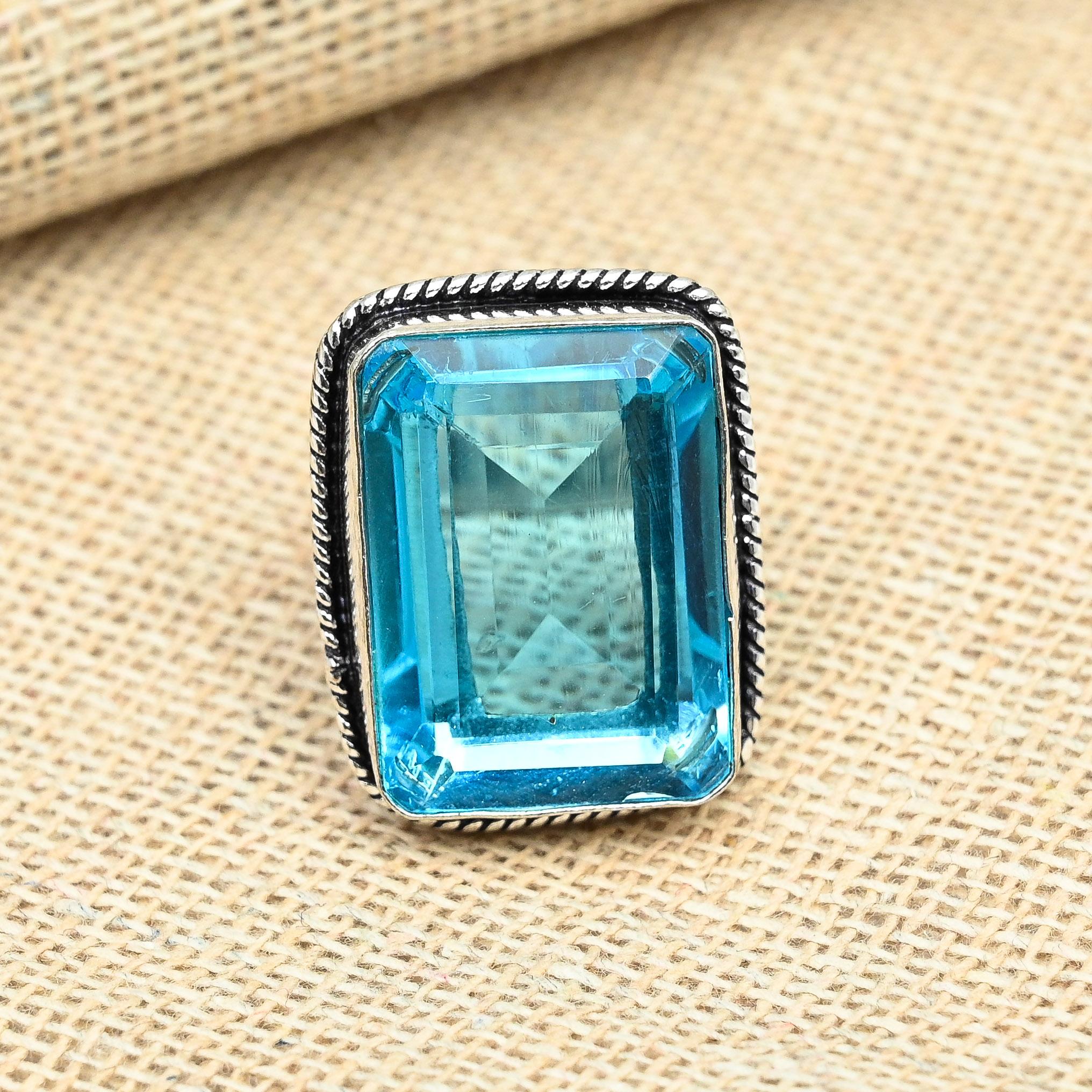 

Синий топаз Gemstone Handmade Solid 925 Sterling Silver Fancy Jewelry Gift Ring 10 синий