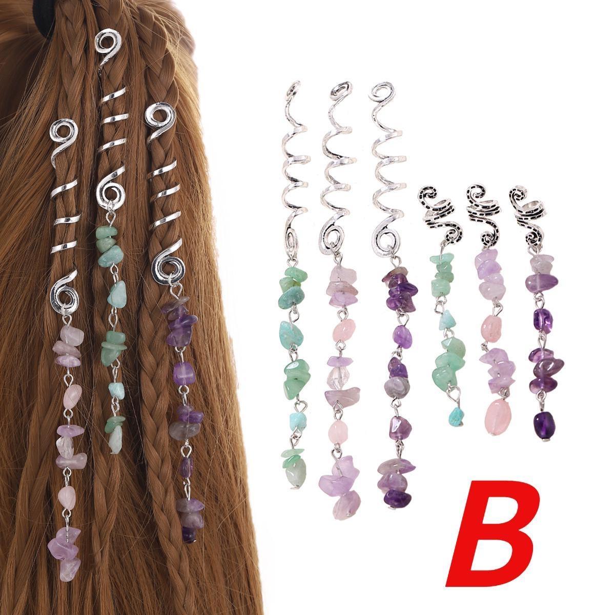 

6 шт./компл. цветной натуральный камень кулон украшения для волос для косичек хрустальные аксессуары для волос подвески женские головные уборы B