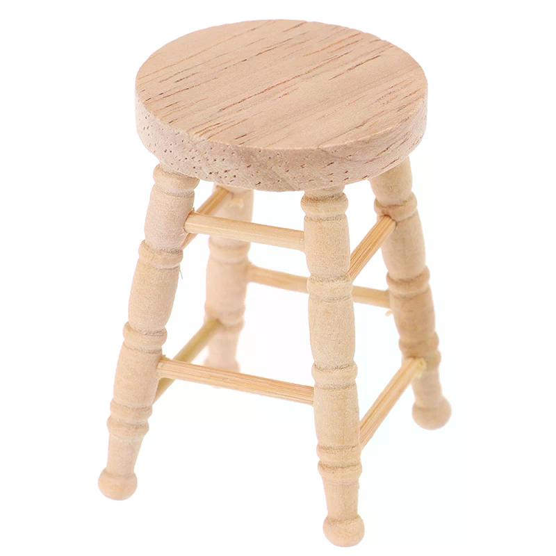 1/12 dollhouse miniature wooden stool simulation chair furniture toy decoration