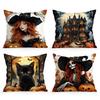 Home Decor Halloween-themed Witch & Cat Pattern Pillow Covers Pattern Cushion Cover Suitable for Sofa Bedroom Car Pillow Cover