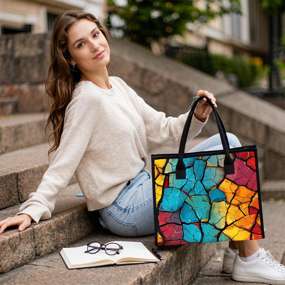 Vibrant Crackle Art Tote Bag Casual Large Capacity Daily Commuter Shopping Handbag