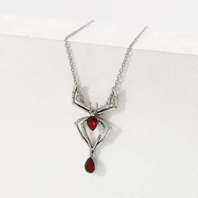 Gothic Spider Crystal Pendant Necklace for Women Dark Long Tassel Chain Spicy Girl Chokers Y2K Accessories Fashion Jewelry Party