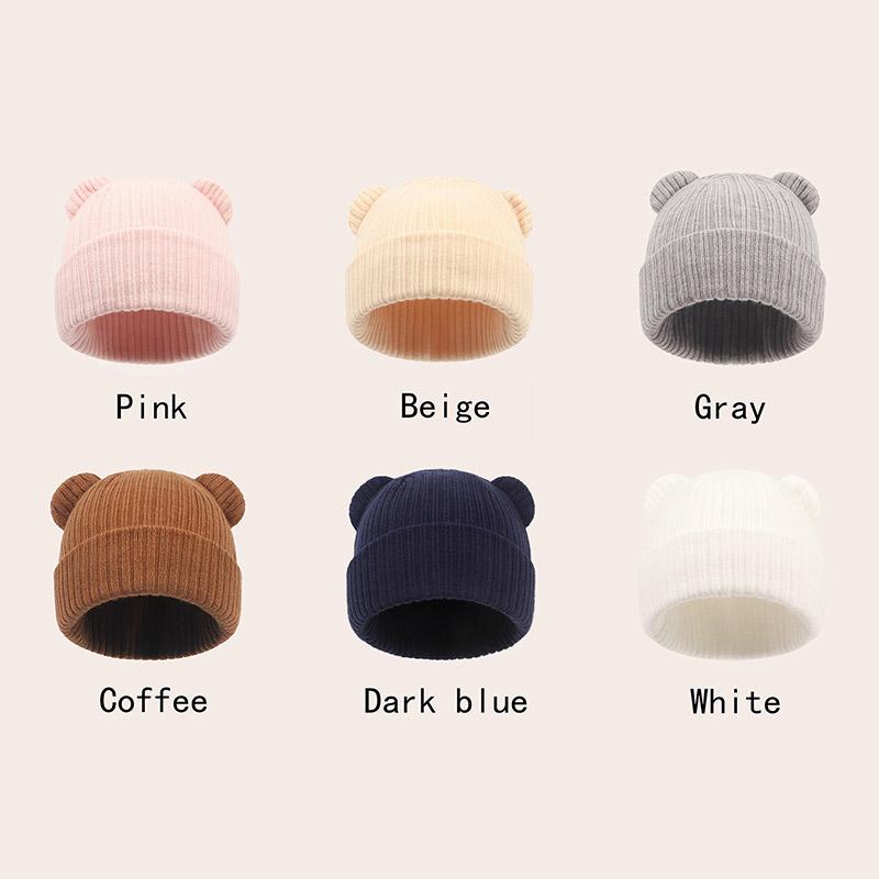 0-2year Baby Knitted Hat Kids Solid Color Woolen Pullover Cap Boys Girls Infant Winter Warm Beanies Basic Toddler Crochet Bonnet