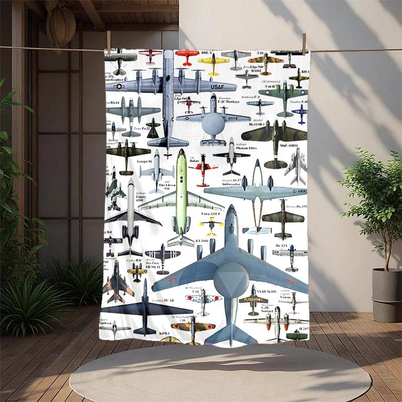 Flaneldecke mit Flugzeugmotiv, Weich, Warm, Ganzjahres-Überwurf, Design für Camping, Autoreisen, Wandern, Sofa, Bett, Büro, Perfektes Geschenk für Partys