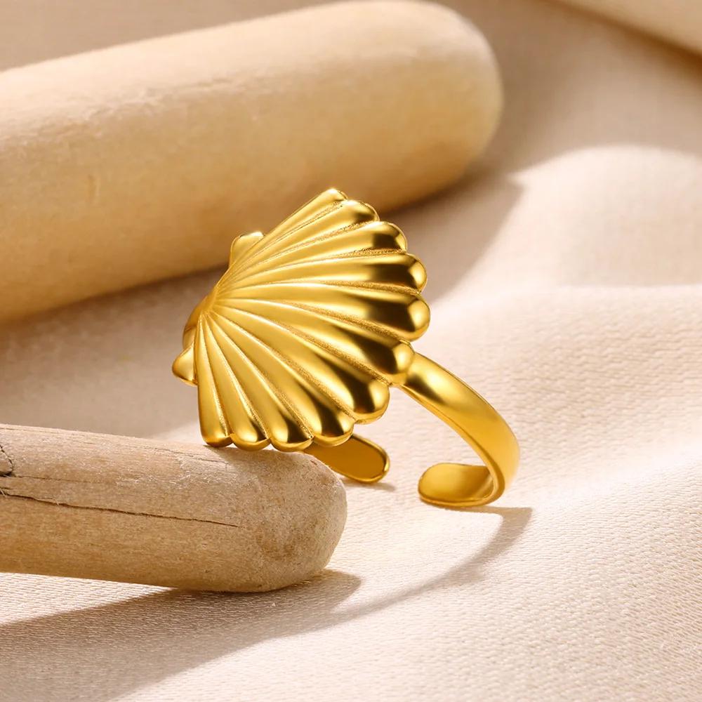 Anelli a Conchiglia in Acciaio Inossidabile 316L per Donne Regolabili Colore Oro Stella Piccola Anelli Aperti Gioielli Femminili Matrimoni Regali Nuovo Trendy