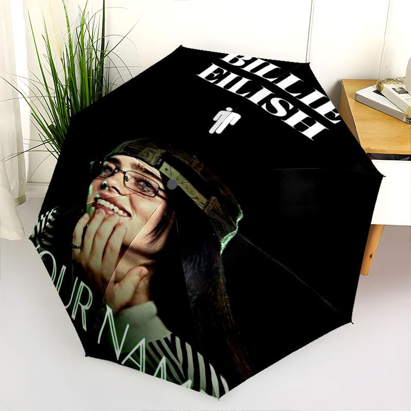 1 PC Automatic Folding Umbrella - Billie Eilish Custom Name Pattern, Portable & Foldable Design with 8 Ribs, Christmas Birthday Gifts