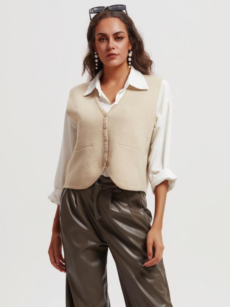 Women's Retro Sleeveless Knit Cardigan Vest - European & American Style