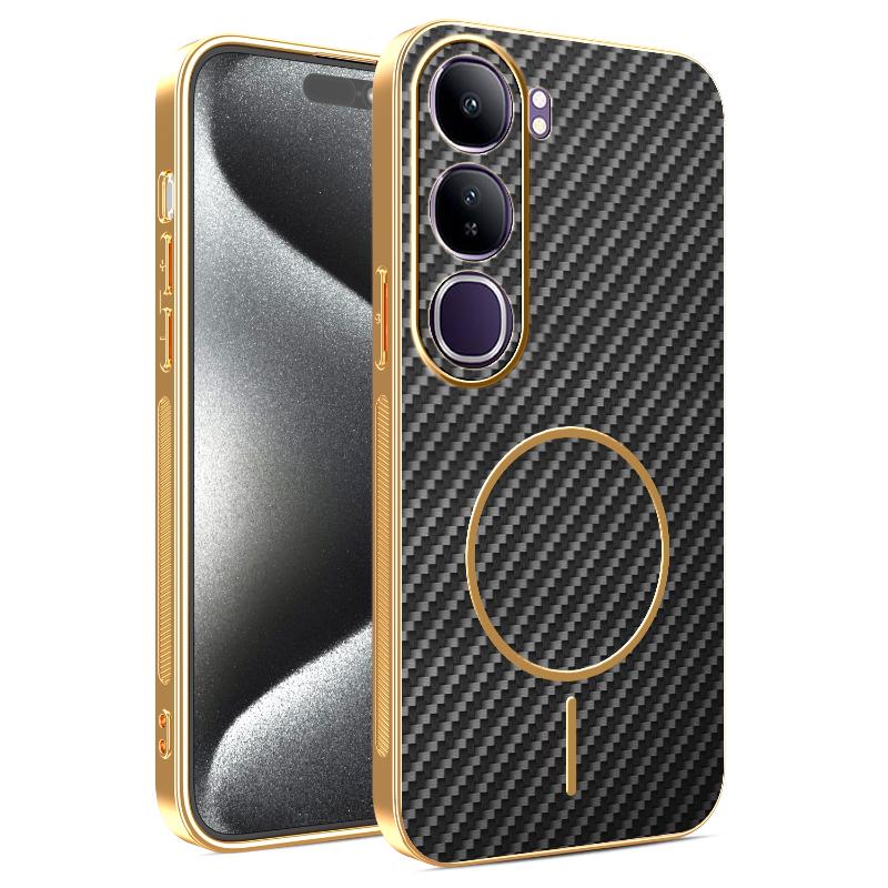 

Чехол для vivo V40 Lite Новый Гальванический Кевларовый Магнитный Матовый Чехол для vivo V40 Lite Противоударный Бампер Funda vivo V40 Lite чёрный