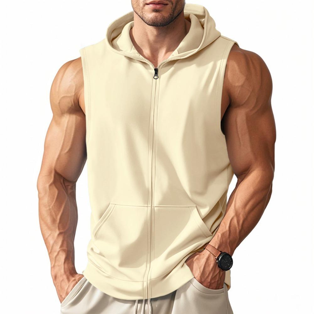 2026 Summer Men's Fitness Training Zipper Hooded Sweatshirt Sleeveless