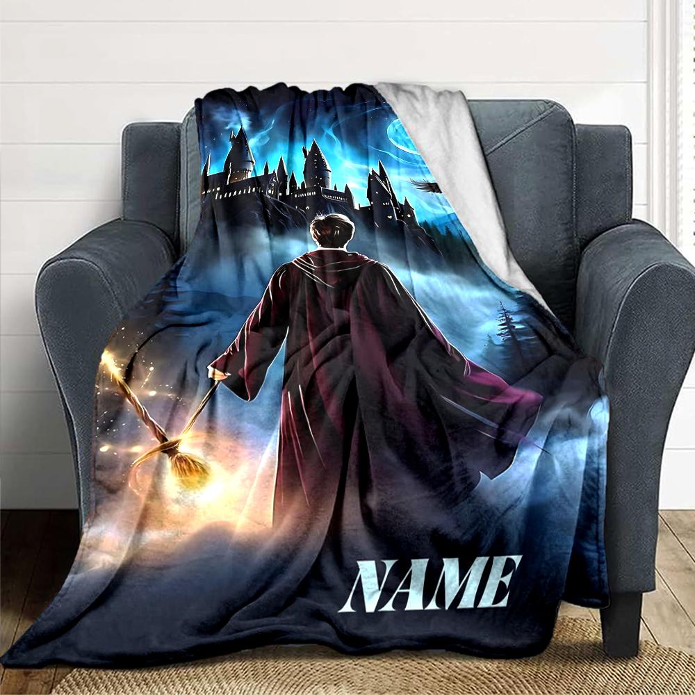 Custom Name Hogwarts Crest blanket for Couch & Bed, Plush Cozy Fuzzy Blanket Super Soft & Warm Blankets for Fall and Winter. 090893