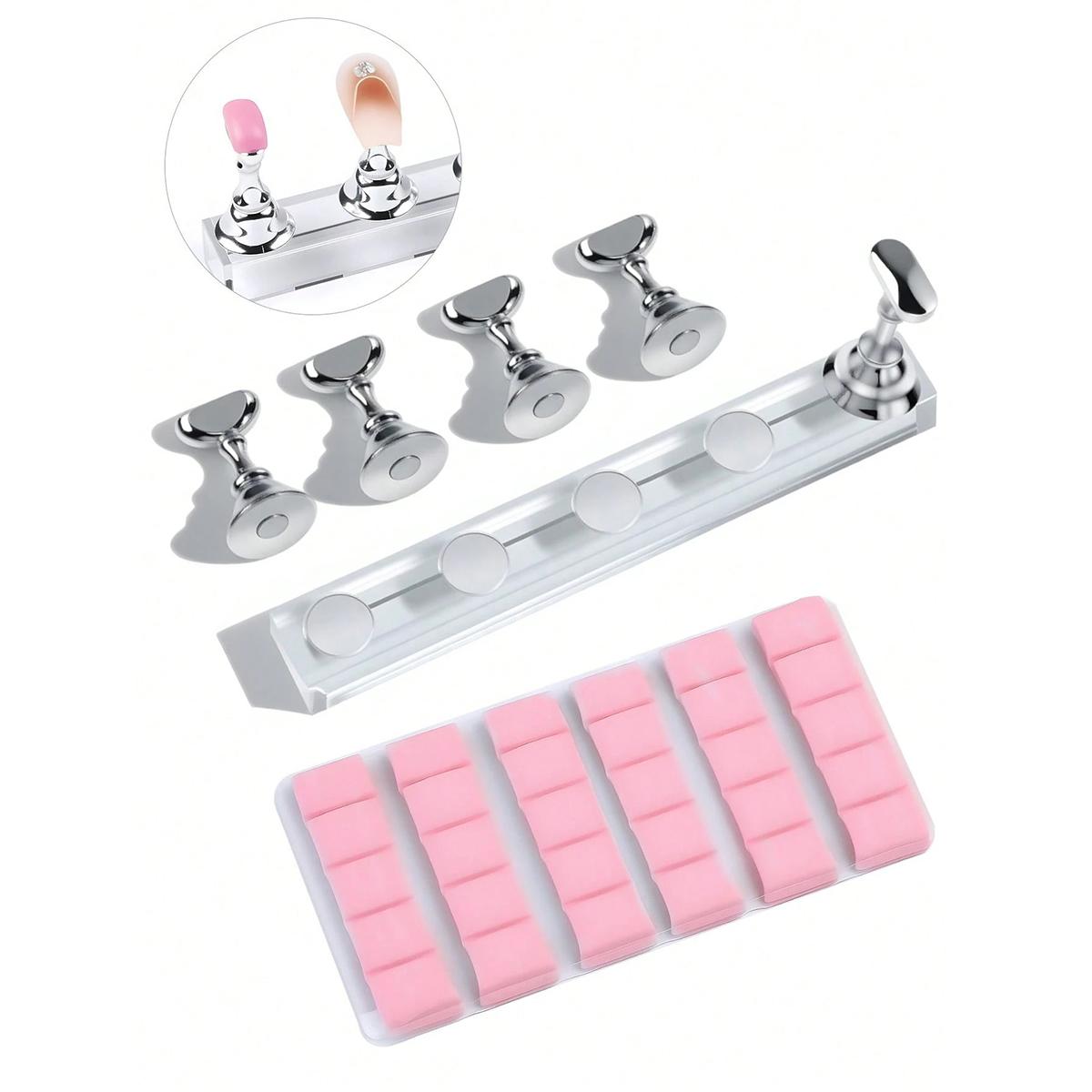 

1 набор серебряная шахматная доска подставка для нейл-арта с набором полимерной глины акриловая магнитная основа для тренировки ногтей DIY украшение для нейл-арта