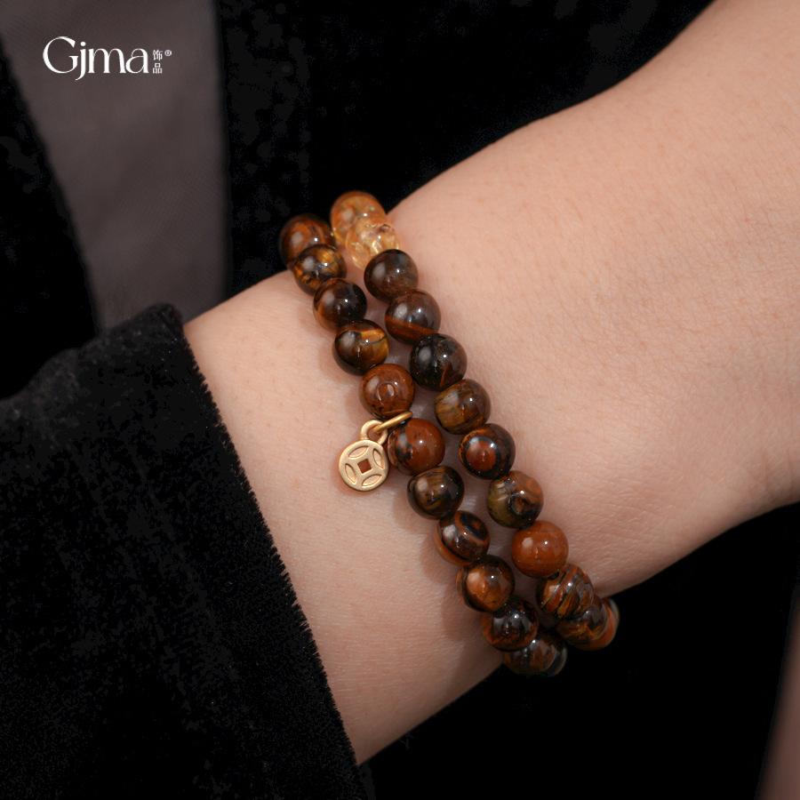 Vintage Maillard style geometric zircon tiger's eye stone beaded bracelet bracelet personalized jewelry