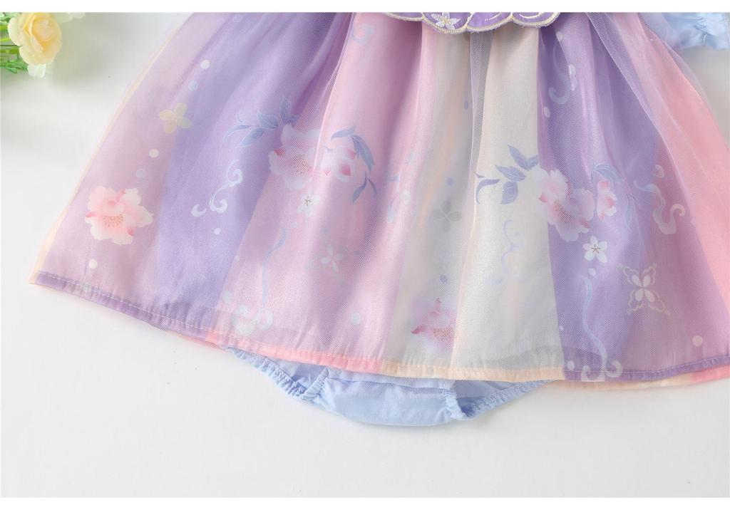 Baby Girl Hanfu Romper: Summer Onesie Thin Style Dress with Snap Crotch - Ancient Tang Princess Outfit for Crawling