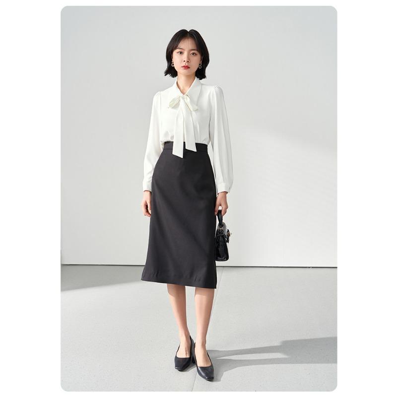 Spring and Autumn White Long Sleeve Chiffon Bow Shirt Women's Professional Formal Inner Top