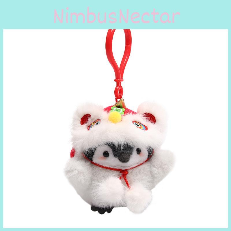 Penguin Plush Toy With Lion Dance Hanging Decor For New Year Celebrations