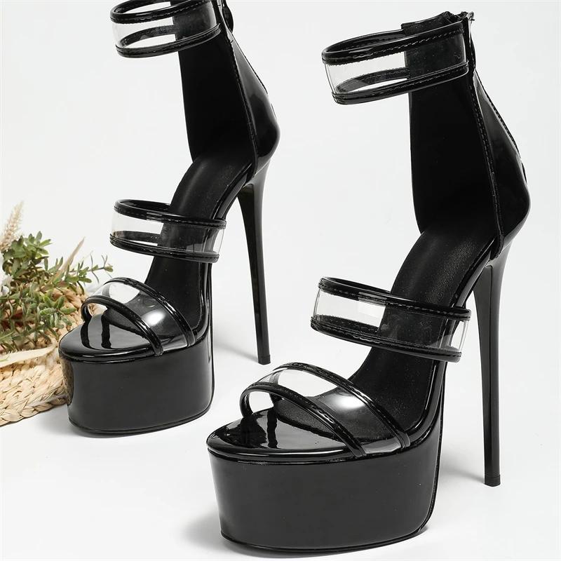 Fashion Sexy PVC Transparent Thin High Heels Womens Sandals Fashion Platform Stripper Party Shoes Summer Female Pumps Zapatos De Mujer