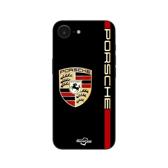 Coque de téléphone - MANIACASE - iPhone SE 2024 - Silicone TPU - Logo PORSCHE rouge et doré - Souple nero