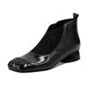 Retro thick heel fashion short boots autumn new embossed square head single boots soft leather low heel boots soft sole