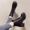 2024 Spring and Autumn New Casual Versatile Women's Boots with Black Round Head Coarse Heel Strap Buckle, Women's Short Boots