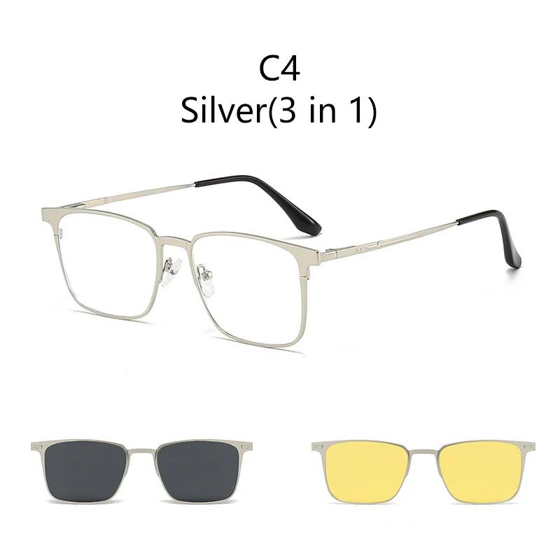 2+1 Men Fashion Alloy Glasses Frame With Polarized Clip On Sunglasses And Night Vision Women Eyewear