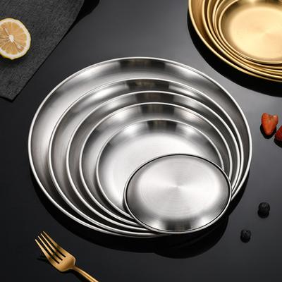 Stainless Steel Dinner Plates Round Salad Serving Plate Easy To Clean Pizza Fruit