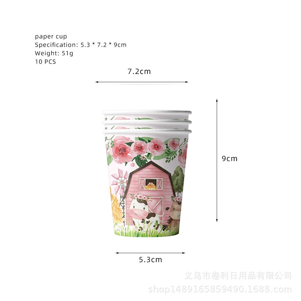 Pink Farm Theme Birthday Party Tableware Decorative Cupcakes Flag Cakes Plug Balloon Sets Arrangement Supplies