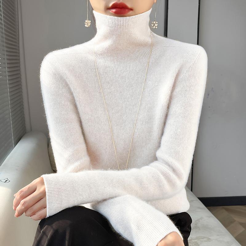 

Осень-зима Женский новый шерстяной свитер с воротником-ворсом, однотонный тонкий пуловер, нижняя часть рубашки, повседневный теплый вязаный топ XXL белый