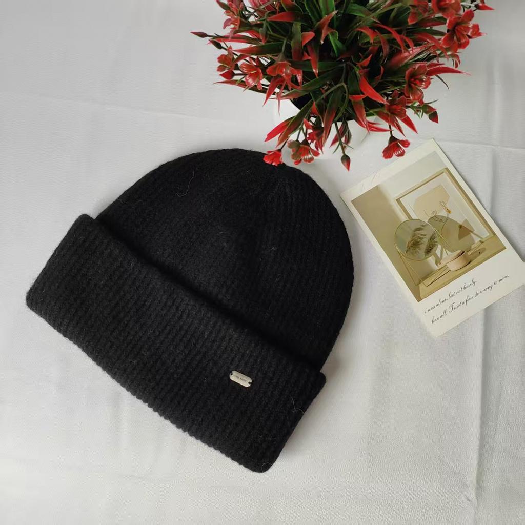 Wool blended knitted hat for women, thickened warm in autumn and winter, big head circumference, headgear, small face, wool hat for men