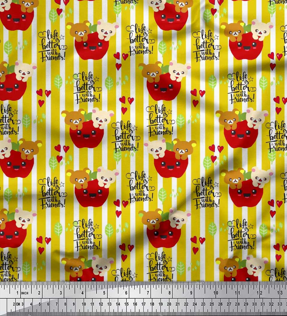 

Тканина для рукоділля Soimoi Japan Crepe Satin Stripe, Teddy Bear & Life Is Better With Friends Текст на метрі 42 дюйма 42 Inch Wide - Poly Crepe жовтий