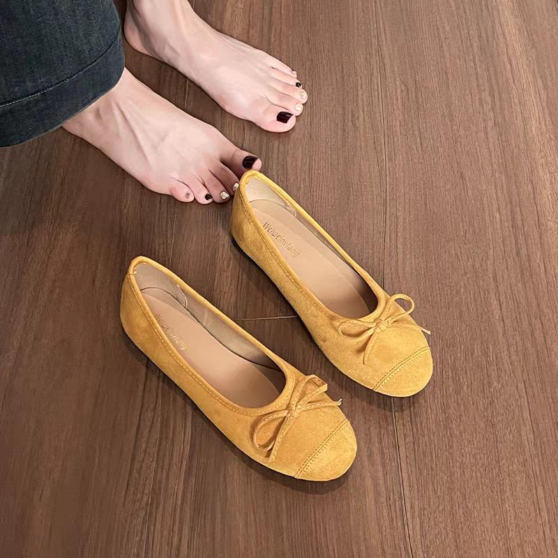 Source factory~ 2025 new spring and autumn French flat-soled single shoes women's bow suede one-pedal Doudou shoes