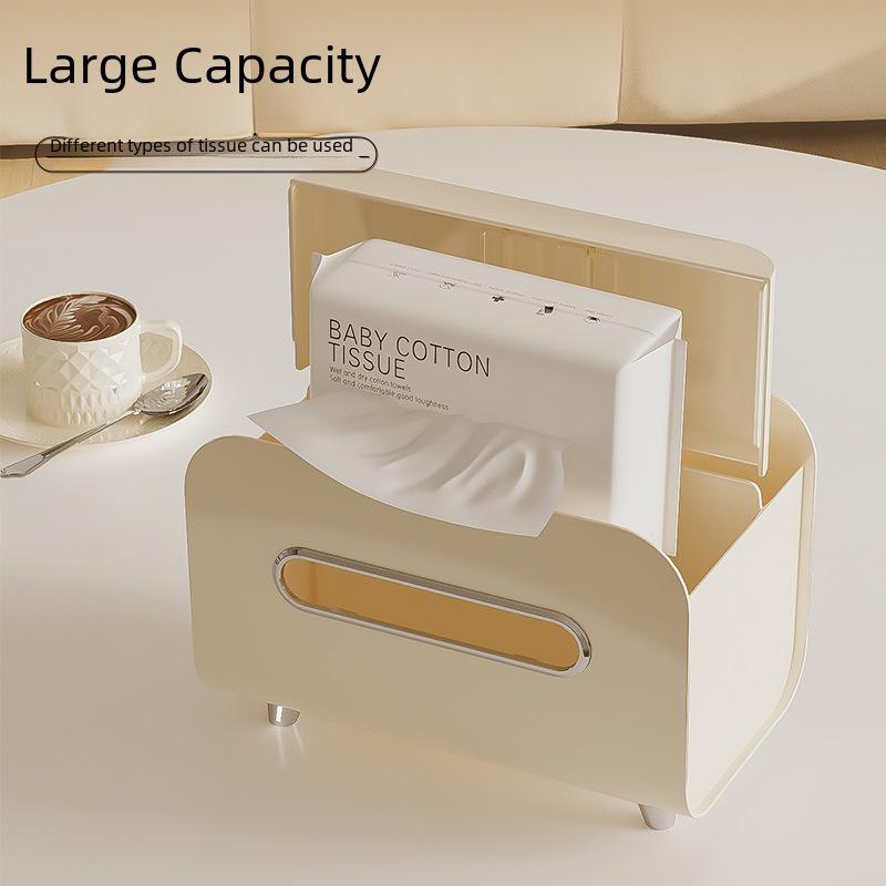 Cream Style Multifunctional Tissue Box with Remote Holder for Living Room