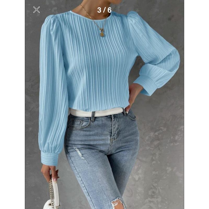 New Spring Round Neck Long Sleeve Loose Blouse Women Solid Color Office Shirt Ladies Casual Simple Tops Female Solid Color  Fashion Elegant Clothing