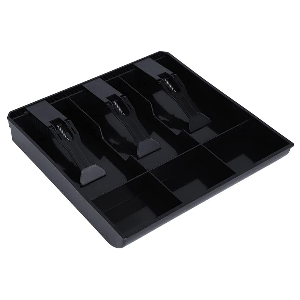 Cash Register Drawer Tray for Notes and Coins, Retail Counter Money Organizer, Black, 40.4D x 24.4W x 3.5H Centimeters