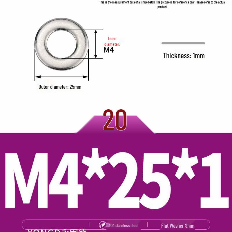 304 Stainless Steel Thickened Flat Washer / Ultra-thin Metal Gasket, Sizes M1.6-M10